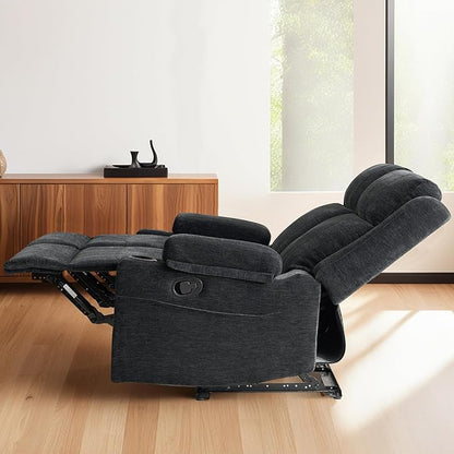 55" RV Loveseat Recliner – Space-Saving Double Reclining RV Sofa, Compact Theater Seating with Cup Holders & Storage Pocket, Black Chenille Couch for Camper, Motorhome & Home Theater