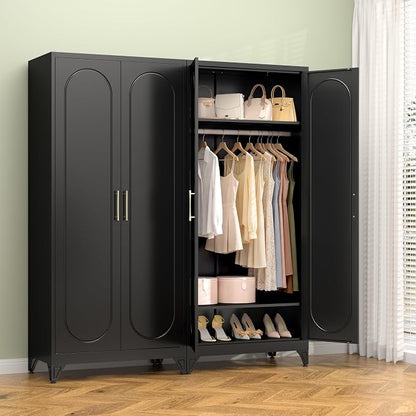 Polup Metal Armoire Wardrobe Closet with Doors and Shelves, 71" Tall Wardrobe Closet with Hanging Rod, Freestanding Clothes Cabinets, Steel Wardrobes for Bedroom, Home Office, Employee, Black