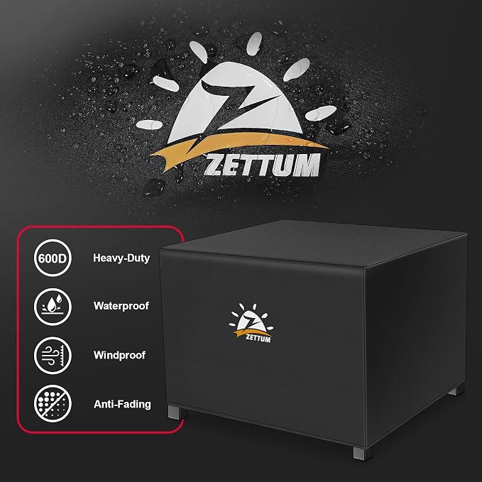 Zettum Fire Pit Cover Square 36 Inch - Outdoor Firepit Cover Heavy Duty & Waterproof, 600D Patio Fire Table Cover Gas Fire Pit Accessories Fit 34" Yaheetech Firepit - 36 x 36 x 20 Inch