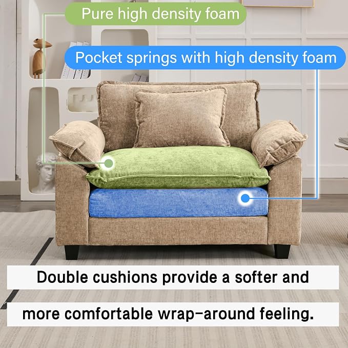 Oprisen Modular Sectional Sofa, Comfy Cloud Couch Sectional Sofa, Chenille Sofa Sleeper Deep Seat Sofa with Throw Pillows for Living Room (Khaki, 53"- Single Seat)