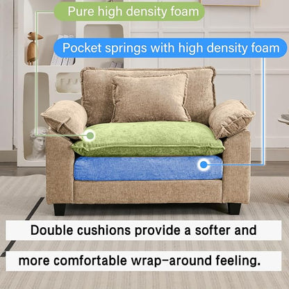 Oprisen Modular Sectional Sofa, Comfy Cloud Couch Sectional Sofa, Chenille Sofa Sleeper Deep Seat Sofa with Throw Pillows for Living Room (Khaki, 53"- Single Seat)