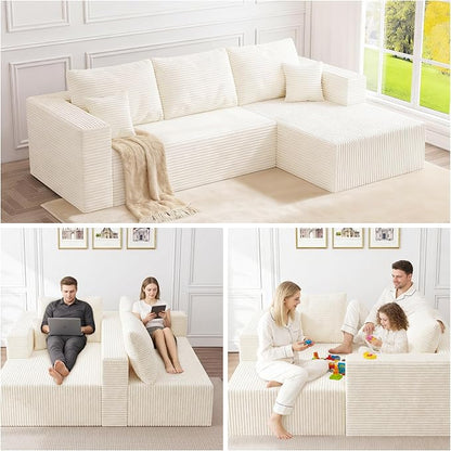 108" Modular Sectional Sofa, L-Shape Cloud Couch with Deep Seats & Chaise,4-in-1 Covertible Corduroy Boneless Couches for Living Room,Bedroom,No Need Assembly - Beige(Right Facing Chaise)