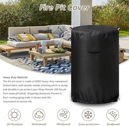 Fire Pit Covers for Ninja Fireside 360 Outdoor Heater & Fire Pit,Outdoor Heavy Duty 600D Waterproof Cover for Ninja Fireside 360 Outdoor Heater,24" Dia x 29" H,Black