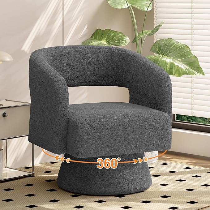 Luxanimarion Swivel Barrel Accent Chair,Oversized Teddy Upholstered Round Swivel Chair,Modern Luxury 360 Degree Living Room Vanity Chair for Bedroom Office,Gray,4PCS