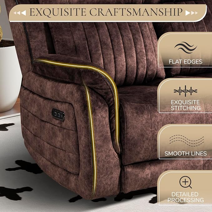 Power Reclining Sofa Set with Adjustable Headrest, Electric Reclining Sofa and Loveseat with USB/Type-C Ports, Reclining Living Room Set for Home Theater(Brown, Loveseat+Sofa)