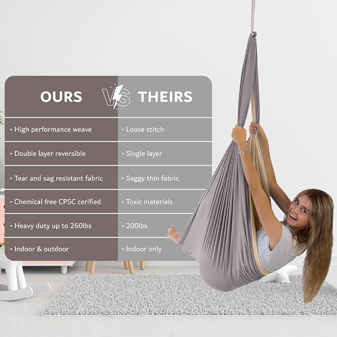 Double Layer Reversible Sensory Swing| Outdoor and Indoor Swing For Kids and Adults Up to 260 lbs | Autism Cocoon Swing | Kids Sensory Swing