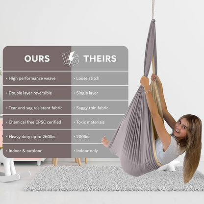 Double Layer Reversible Sensory Swing| Outdoor and Indoor Swing For Kids and Adults Up to 260 lbs | Autism Cocoon Swing | Kids Sensory Swing