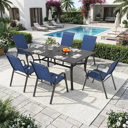 Outdoor Dining Set for 4,5pcs Patio Table and Chairs Set with Adjustable Umbrella Hole,37.8”x37.8” Square Metal Outdoor Table and Stackable Patio Chair for Yard, Garden, Porch