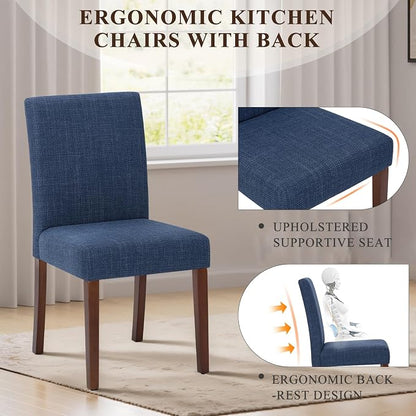 MALOL Upholstered Dining Chairs Set of 4, Modern Fabric Dining Room Chair, Wooden Dining Chair, Kitchen Side Chairs, Farmhouse Dinner Chair with High Back for Kitchen, Blue