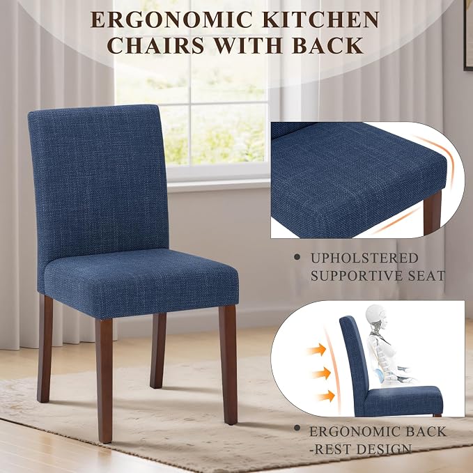 MALOL Upholstered Dining Chairs Set of 6, Modern Fabric Dining Room Chair, Wooden Dining Chair, Kitchen Side Chairs, Farmhouse Dinner Chair with High Back for Kitchen, Blue