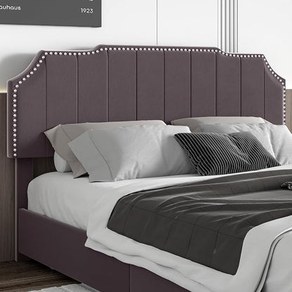 VECELO Queen Bed Frame with 4 Storage Drawers & Upholstered Platform &Tufted Adjustable Headboard/Mattress Foundation/Wood Slat Support,Easy Assembly,Dark Grey