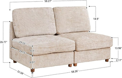 ORRD Modern Chenille Middle Armless Sofa Seat Set of 2 for Modular Sectional Couch for Living Room, Beige