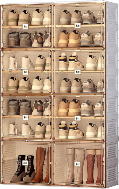 ANTBOX Portable Shoe Rack Organizer for Closet Entryway, Stackable Sneaker Storage Shoe Cabinet with Magnetic Clear Door, Large Plastic Storage containers Bins with Lids 7 Tiers 28 Pairs