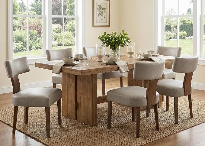 RIVOVA Mid Century Modern Dining Chairs Set of 4 PU Leather Upholstered Side Chairs, Modern Kitchen Armless Parson Chairs Solid Wood Dining Chairs, Grey