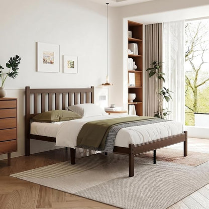 Askeld Bamboo Full Bed Frame with Headboard, 14 Inch High Wood Platform Bed No Box Spring Needed, Modern Minimalist Heavy Duty Bedframe, Easy Assembly, Noise Free, Walnut Color