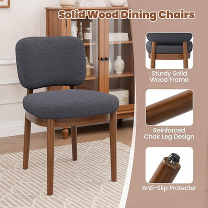 Wooden Dining Chairs Set of 4, Boucle Upholstered Kitchen Chairs with Solid Wood Legs, Mid Century Modern Dining Chairs, Farmhouse Side Chair with Hardwood Frame for Dining Room, Dark Gray
