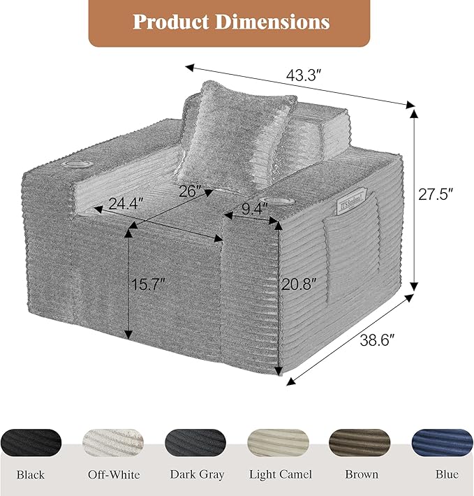 Boneless Sofa Couches with Cup Holder for Compact Living Rooms, Apartments (Camel, Single Chair + 3 Seat Sofa)