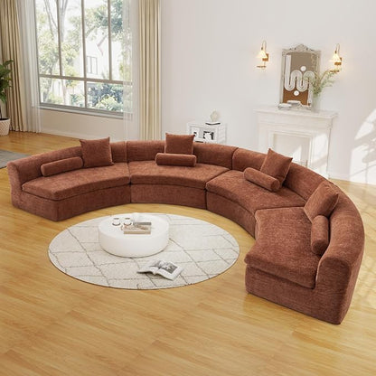 AVZEAR Curved Modular Sectional Sofa, Chenille Upholstered Cloud 4 Seater Couch for Living Room, No Assembly Modern Love Seat Sofa with 4 Bolster Pillows & 4 Square Pillows, High-Density Foam, Orange