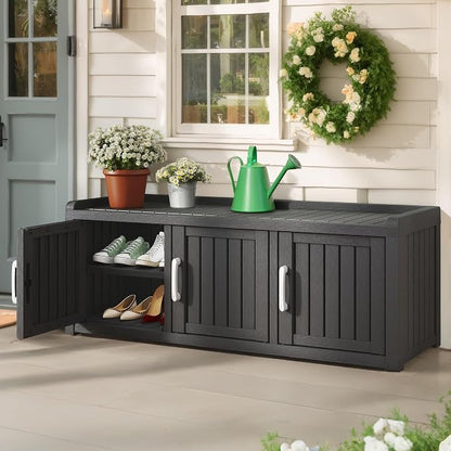 Outdoor Shoe Bench, Waterproof UV-Resistant Indoor Resin Shoe Cabinet, Entryway Shoe Storage with 3 Doors, Living Room, Bedroom, Black (3 Door)