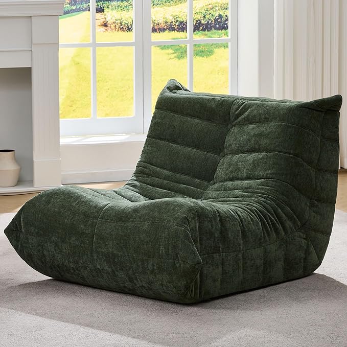 Hobestluk Adults Bean Bag Chair Faux Fur BeanBag Couch for Living Room | Green Chenille,Ergonomic Design,Memory Foam,UltraSoft,Anti-slip Bottom,No Assembly Required,Decorative Style for Living Room