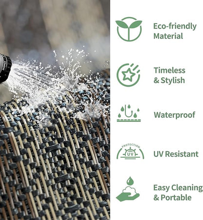 GENIMO Outdoor Rug for Patio Clearance, 5'x8' Reversible Plastic Straw Rugs, Lightweight Waterproof RV Camping Mat for Camper, Balcony, Deck, Backyard, Picnic, Black & Brown