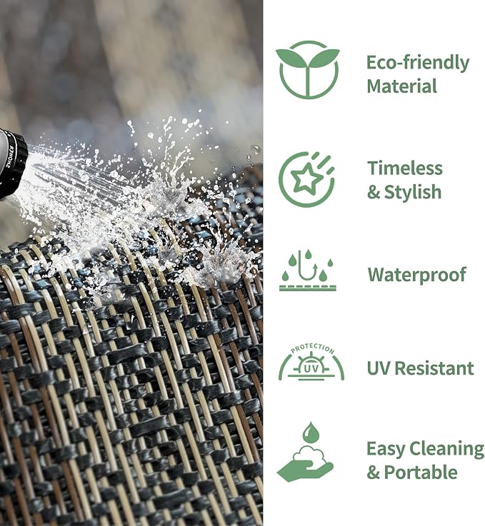 GENIMO Outdoor Rug for Patio Clearance, 8'x10' Reversible Plastic Straw Rugs, Lightweight Waterproof RV Camping Mat for Camper, Balcony, Deck, Backyard, Picnic, Black & Brown