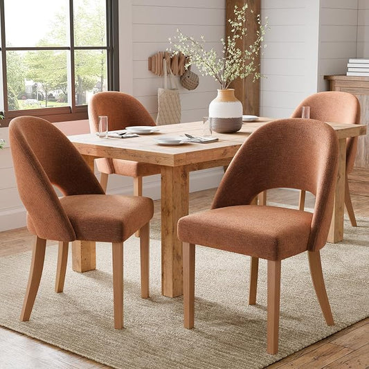 Wooden Dining Chairs Set of 4, Upholstered Modern Chenille Dining Room Chair Kitchen Chairs, Comfy Farmhouse Dinner Chair for Kitchen Dining Room, Orange
