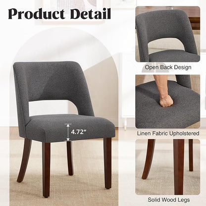 Dining Chair Set of 3,Modern Dining Room Chairs with Thick Cushions,Upholstered Linen Fabric Kitchen Chairs for Kitchen Dining Room Darkgrey