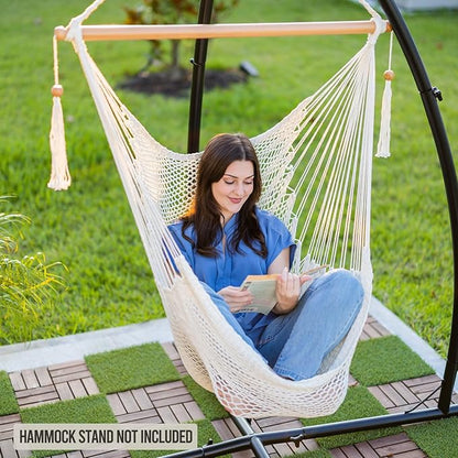 JoyView Hammock Chair with Spreader Bar Caribbean Hammock Swing Chair 300 LBS Weight Capacity XL Rope Hanging Chair for Outdoor Indoor Garden Yard - Red