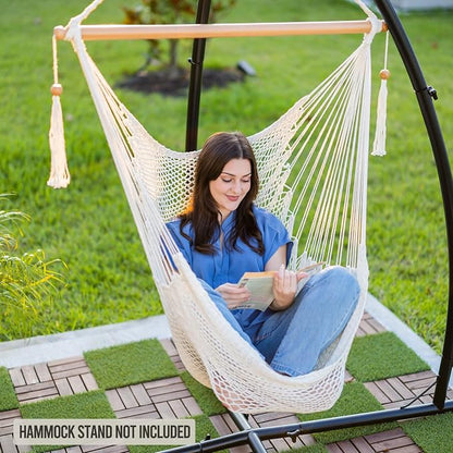 JoyView Hammock Chair with Spreader Bar Caribbean Hammock Swing Chair 300 LBS Weight Capacity XL Rope Hanging Chair for Outdoor Indoor Garden Yard - Pink