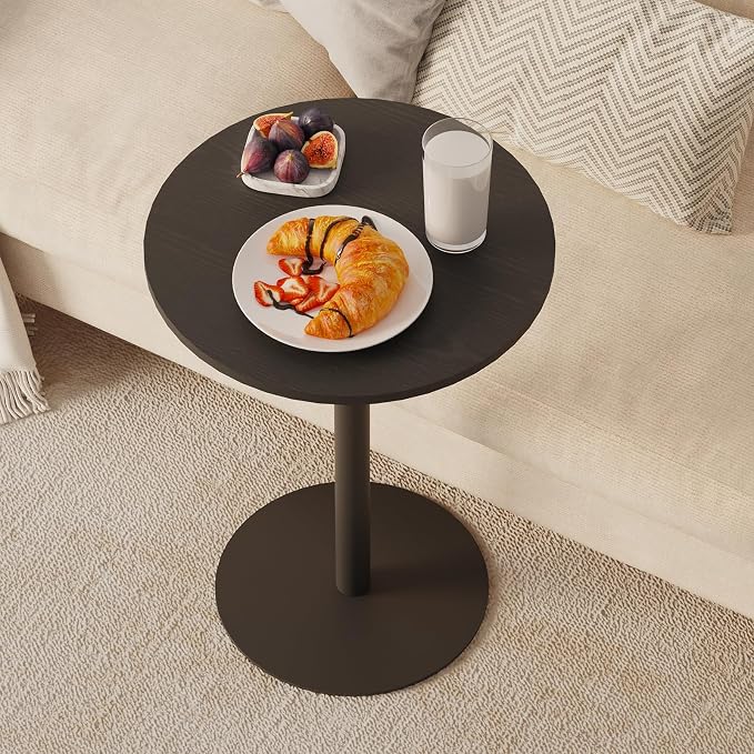 C Shaped Side Table, Round End Table, Tv Trays Table for Couch, Small Snack Table with Metal Leg for Living Room, Bedroom, Bedside, Sofa and Office (Black)