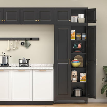 90” Tall Kitchen Pantry Cabinet,Metal Storage Cabinet with Doors and Adjustable Shelves,Modern Kitchen Hutch Cabinets,Freestanding Cupboard for Dining Room
