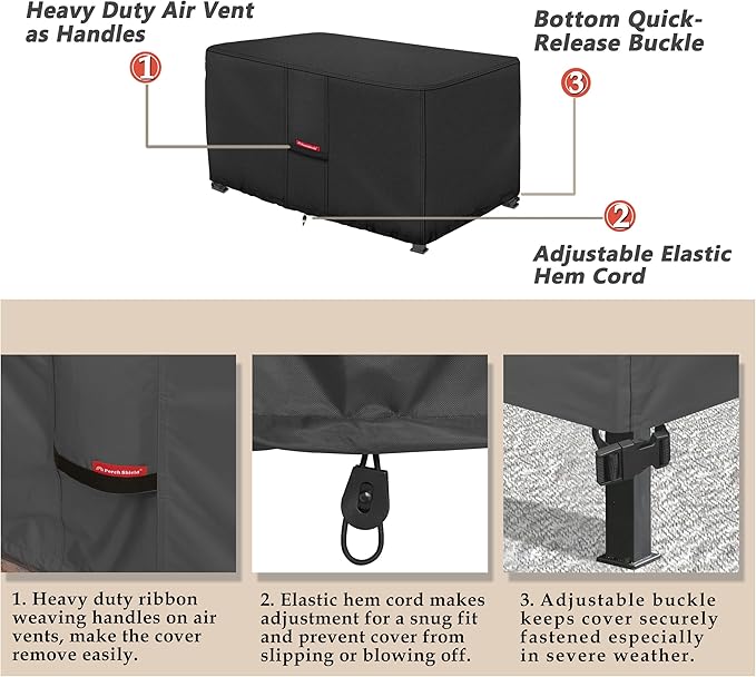 Porch Shield Patio Fire Pit Cover - Waterproof 600D Outdoor Rectangular Fire Table Cover Deck Box Protector - 52 x 30 inch, Black