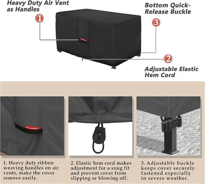 Porch Shield Patio Fire Pit Cover - Waterproof 600D Outdoor Rectangular Fire Table Cover Deck Box Protector - 58 x 30 inch, Black