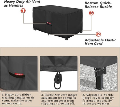 Porch Shield Patio Fire Pit Cover - Waterproof 600D Outdoor Rectangular Fire Table Cover Deck Box Protector - 58 x 36 inch, Black