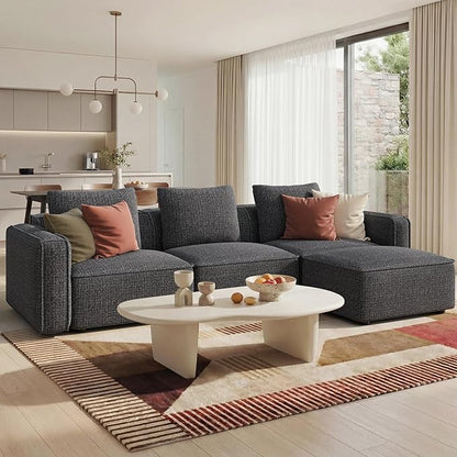 Welzona 103" Modular Sectional Sofa, Minimalist Comfy Cloud Couch Sectional, Tool-Free Setup Couches for Living Room, Wood Frame l Shaped Couch with Ottoman, 22" Deep Seat Chenille Cloud Sofa