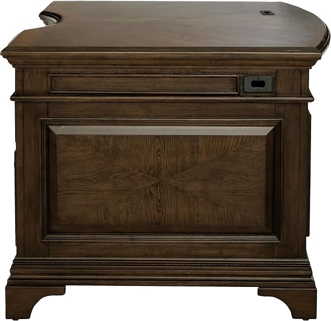 Pemberly Row Executive Desk, 72" W x 39" D x 31.25" H, Burnished Oak Finish, Wood Construction, Lockable File Cabinets, Felt-Lined Drawers, Bronze Hardware, Traditional Home Office Desk for Workspace