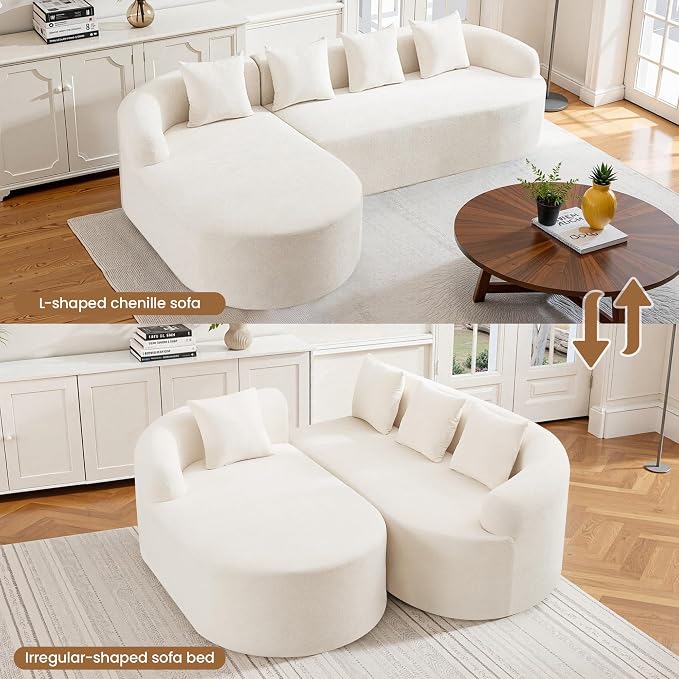 105" Boneless L Shaped Sectional Couch, Curved Cloud Deep Seat Sofa with Chaise Lounge, Oversized 4 Seater Couches for Living Room, No Assembly, Chenille Beige