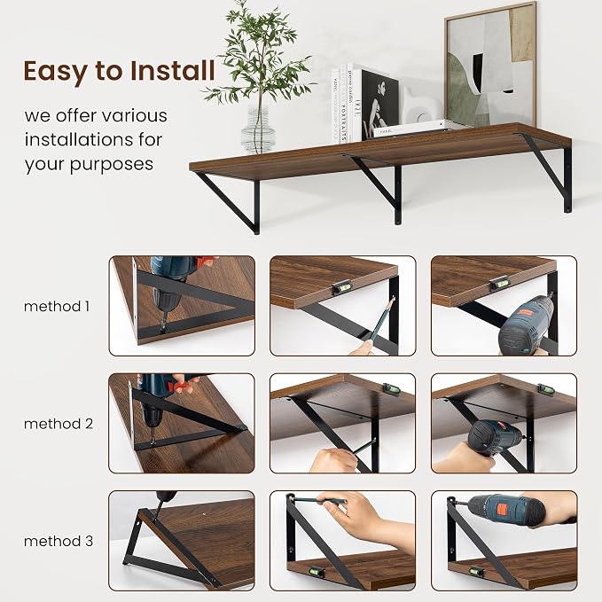 Axeman Deep Floating Shelves | 24 Inch Walnut Wall Shelves Set of 2 | 10 Inch Deep Wood Floating Shelves for Wall | 24" W x 10" D Walnut Shelves for Living Room Bathroom Kitchen