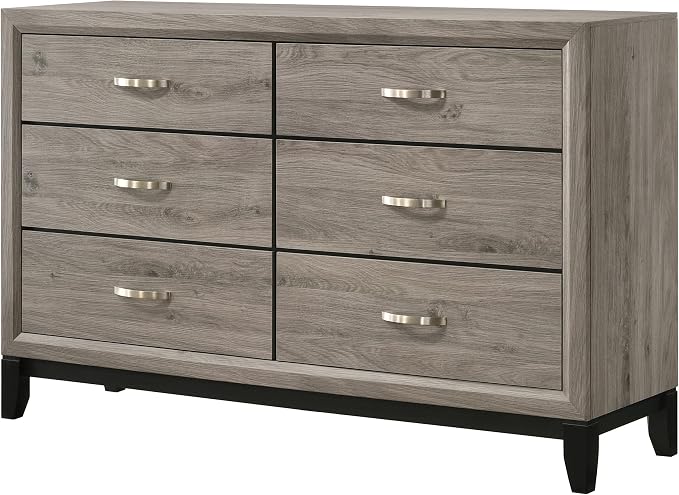 Coaster Home Furnishings - Valen - Wood - 6-Drawer Dresser with Curved Pull Handles, Groove Detailing, and Nickel Hardware - Bedroom - Light Taupe - 215913