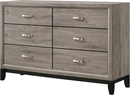 Coaster Home Furnishings - Valen - Wood - 6-Drawer Dresser with Curved Pull Handles, Groove Detailing, and Nickel Hardware - Bedroom - Light Taupe - 215913