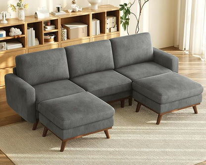 Vesgantti 97" Modular Sectional Sofa Dark Gray, U-Shaped Couch with Movable Ottoman, Comfy Corduroy Couch with Spring Cushion, Modular Sofa with Deep Seat for Living Room, Bedroom and Apartment