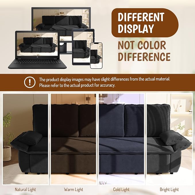 ERYE King Foldable Sleeper Sofa,Oversized 3-in-1 Convertible Pull Out Sleeper Sofabed W/Pillow Armrests,3 Seat Couch Space Saving Sleeper Sofa Bed for Living Room Bedroom