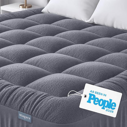 Niagara Sleep Solution Ultra Soft Full Size Mattress Topper - Rayon Derived from Bamboo Pillow Top Mattress Pad for Back Pain Relief - Naturally Cooling for Hot Sleepers, Gray
