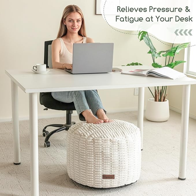 HIGOGOGO Pouf Ottoman Stuffed Round Modern Foam Filled Foot Rest Poufs for Living Room Chair Decorative 26 X 18 Inches Boho Relax Stool for Wedding Christmas Party, Beige