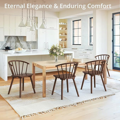 LUE BONA Walnut Dining Chairs Set of 8, Farmhouse Wood Dining Chairs with Semicircular Backrest, Spindle Dining Chair for Kitchen and Dining Room, 18 Inch