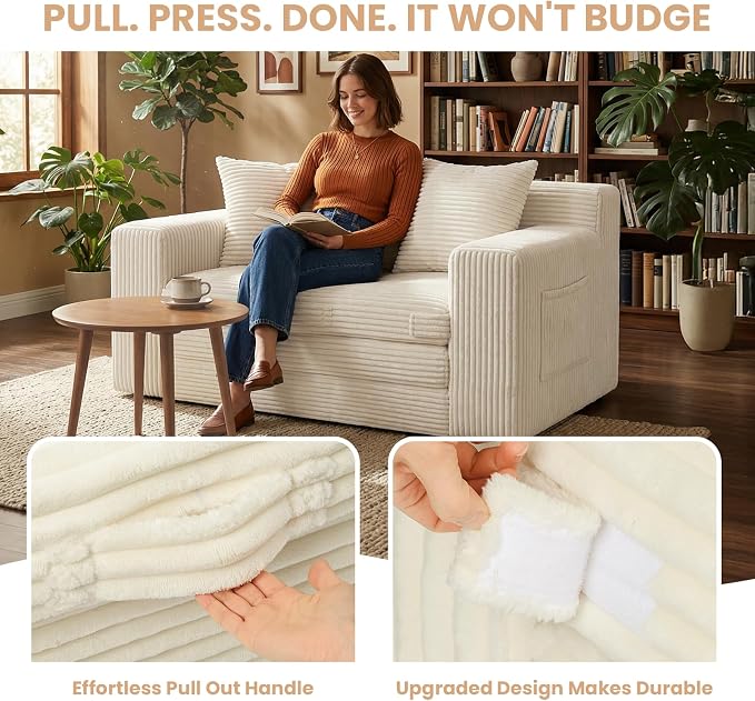 Boneless Loveseat Sofa Bed, Tri-Folding Convertible Futon Sleeper with Handle & Side Pockets, 54'' Boneless Couch with Hook and Loop No Assembly for Small Space,Living Room & Bedroom