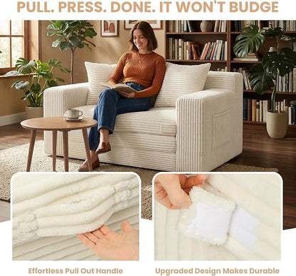 Boneless Loveseat Sofa Bed, Tri-Folding Convertible Futon Sleeper with Handle & Side Pockets, 54'' Boneless Couch with Hook and Loop No Assembly for Small Space,Living Room & Bedroom