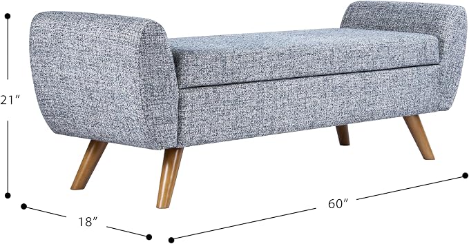 HomePop 60" Modern Storage Bench with Wood Legs - Blue Gray Woven Fabric