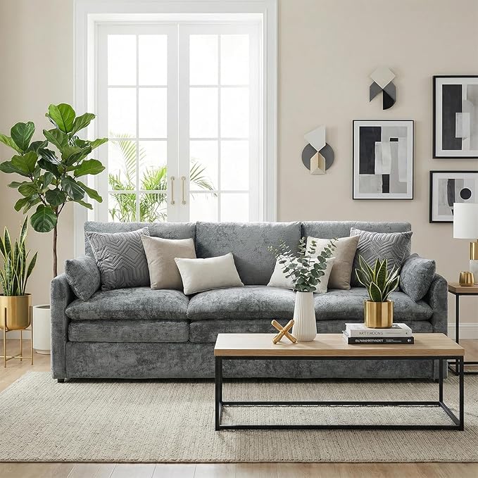 Iroomy 83" Chenille Cloud Couch, Modern Sofa 3 Seater, Comfy Plush Thick Cushions, Pocket Springs, Cloud-Like Comfort Sofas for Small Living Room Apartment, Gray | 9.5" Thick Cushions